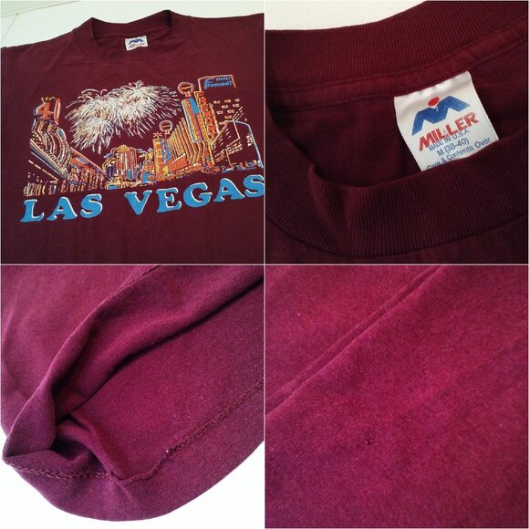 Vintage 70s-80s Miller USA T-Shirt M(38/40) Las Vegas Fremont Single Stitch Plum - Picture 9 of 11